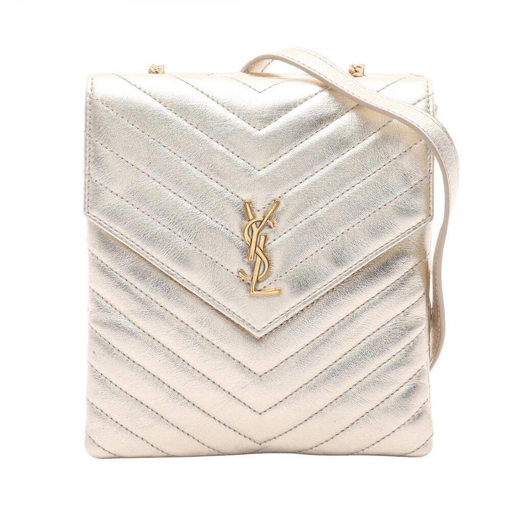 Saint Laurent Paris YSL Logo Shoulder Bag Leather Gold Tone